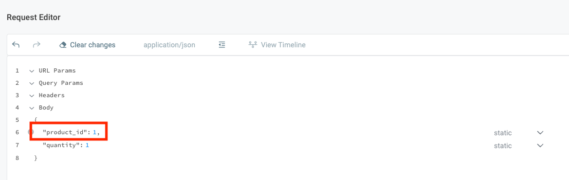 Screenshot of static value on shop API